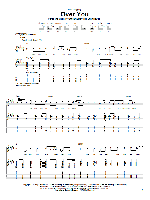 Daughtry Over You Sheet Music Notes & Chords for Guitar Lead Sheet - Download or Print PDF