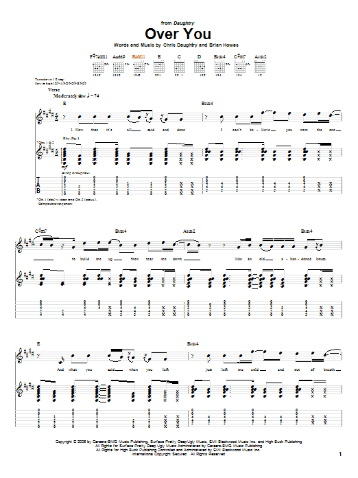 Daughtry Over You Sheet Music Download Pdf Score 62196