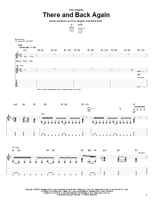 Daughtry There And Back Again Sheet Music Notes & Chords for Guitar Tab - Download or Print PDF