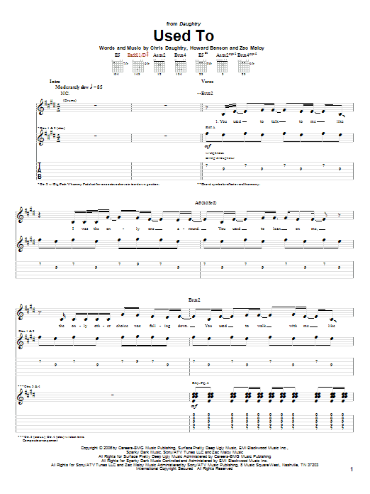 Daughtry Used To Sheet Music Notes & Chords for Guitar Tab - Download or Print PDF