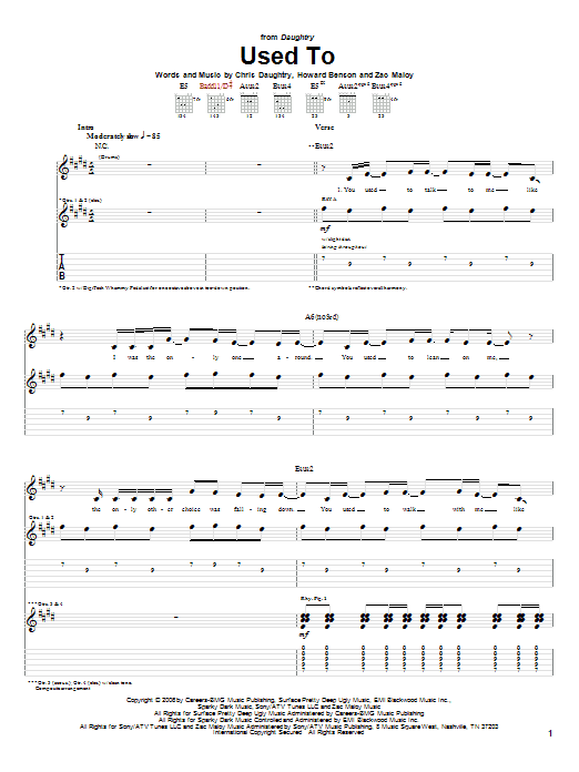 Daughtry Used To Sheet Music Notes & Chords for Piano, Vocal & Guitar (Right-Hand Melody) - Download or Print PDF