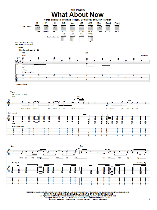 Daughtry What About Now Sheet Music Notes & Chords for Guitar Lead Sheet - Download or Print PDF