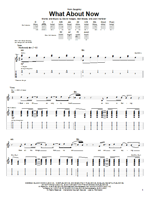 Preview Daughtry What About Now Rock sheet music, notes and chords for Easy Guitar Tab, SKU: 72813 What About Now sheet music