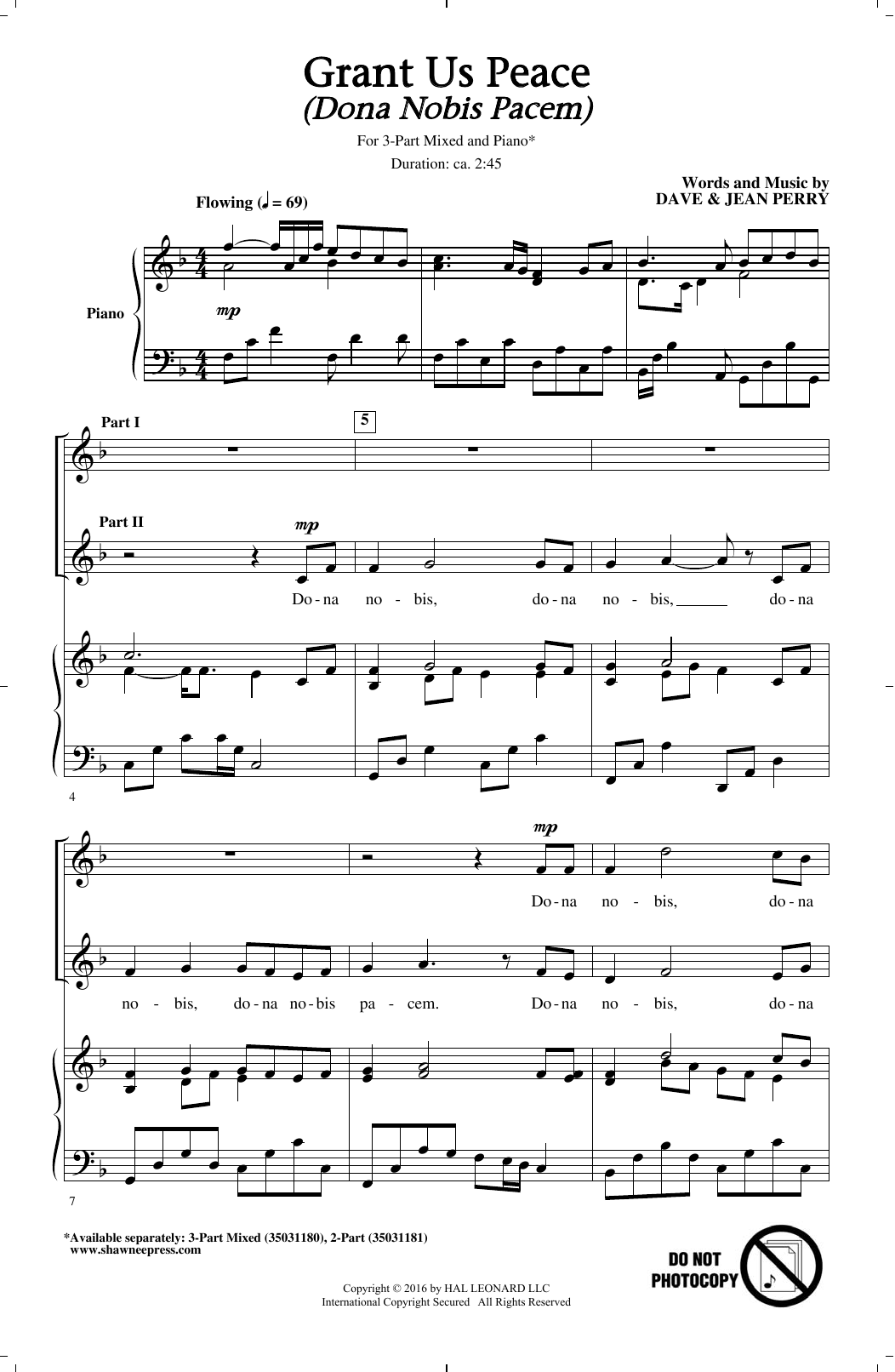 Dave and Jean Perry Grant Us Peace (Dona Nobis Pacem) Sheet Music Notes & Chords for 3-Part Mixed - Download or Print PDF