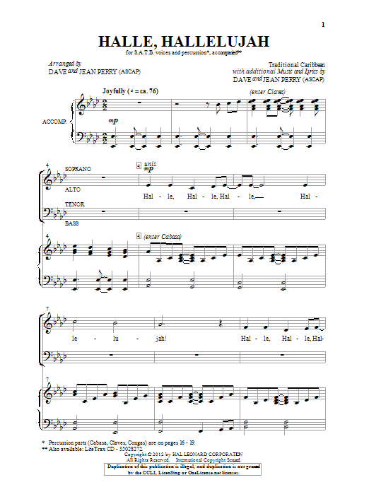 Dave and Jean Perry Hallelu, Hallelujah! Sheet Music Notes & Chords for SATB - Download or Print PDF