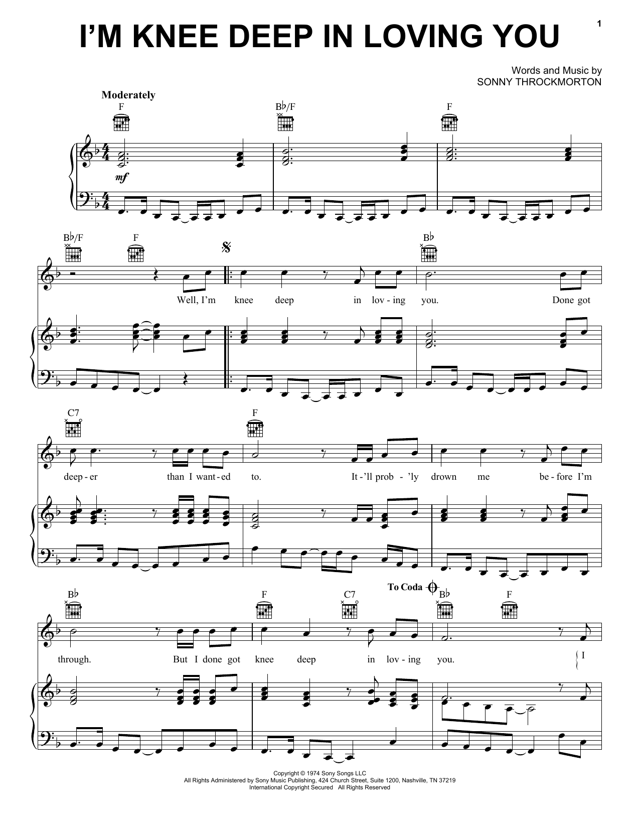 Dave and Sugar I'm Knee Deep In Loving You Sheet Music Notes & Chords for Piano, Vocal & Guitar Chords (Right-Hand Melody) - Download or Print PDF