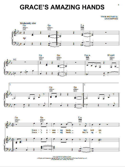 Dave Barnes Grace's Amazing Hands Sheet Music Notes & Chords for Piano, Vocal & Guitar (Right-Hand Melody) - Download or Print PDF