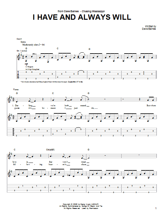 Dave Barnes I Have And Always Will Sheet Music Notes & Chords for Piano, Vocal & Guitar (Right-Hand Melody) - Download or Print PDF
