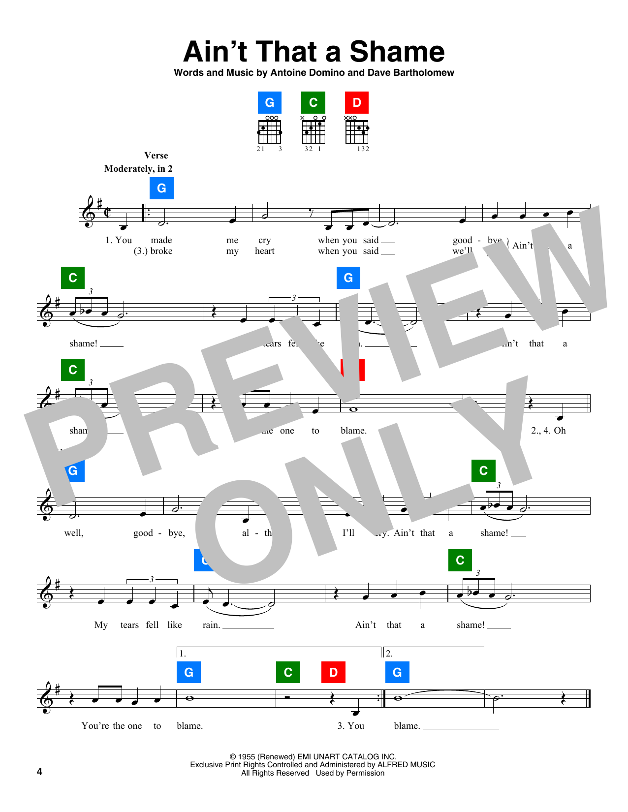 Dave Bartholomew Ain't That A Shame Sheet Music Notes & Chords for Chord Buddy - Download or Print PDF