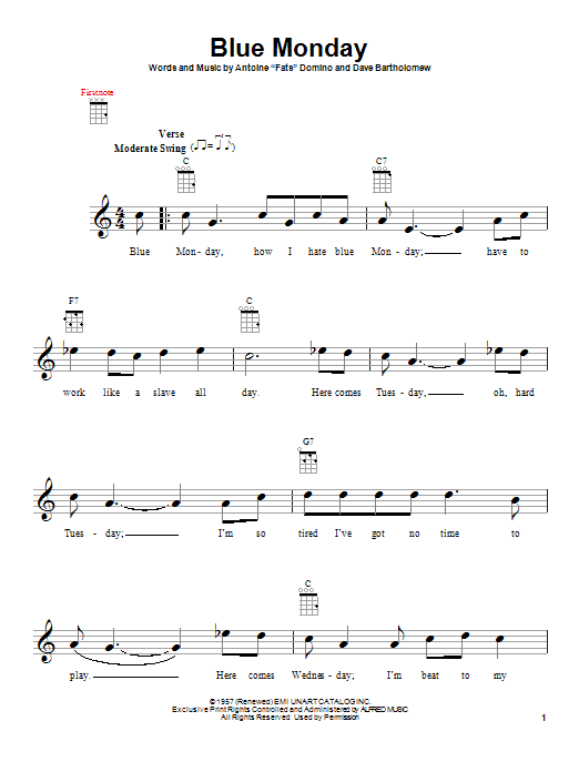 Dave Bartholomew Blue Monday Sheet Music Notes & Chords for Easy Piano - Download or Print PDF