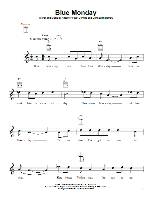 Dave Bartholomew Blue Monday Sheet Music Notes & Chords for Ukulele - Download or Print PDF