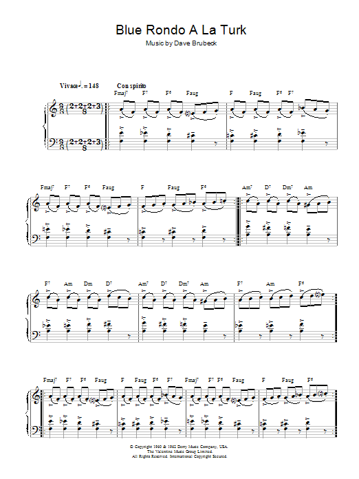 Dave Brubeck Blue Rondo A La Turk Sheet Music Notes & Chords for Piano - Download or Print PDF