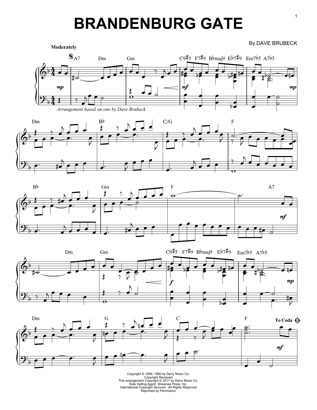 Dave Brubeck Brandenburg Gate Sheet Music Notes & Chords for Piano - Download or Print PDF