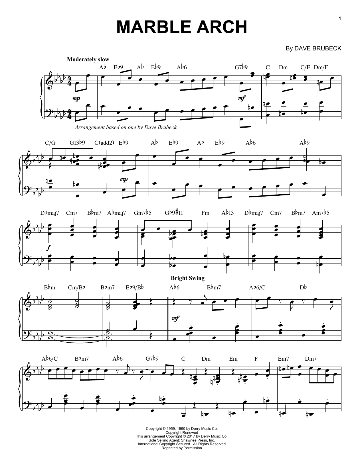 Dave Brubeck Marble Arch Sheet Music Notes & Chords for Piano - Download or Print PDF
