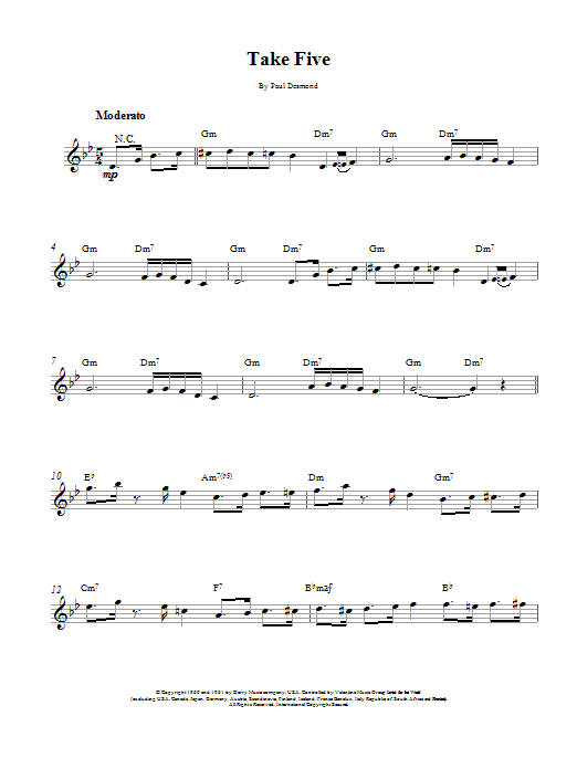 Dave Brubeck Take Five Sheet Music Notes & Chords for Alto Saxophone - Download or Print PDF