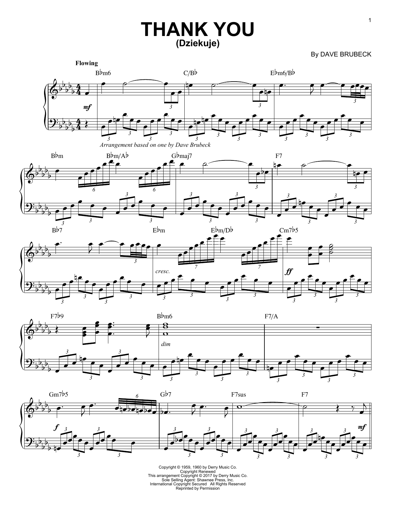 Dave Brubeck Thank You (Dziekuje) Sheet Music Notes & Chords for Piano - Download or Print PDF Dave Brubeck Thank You (Dziekuje) Sheet Music Notes & Chords for Piano - Download or Print PDF