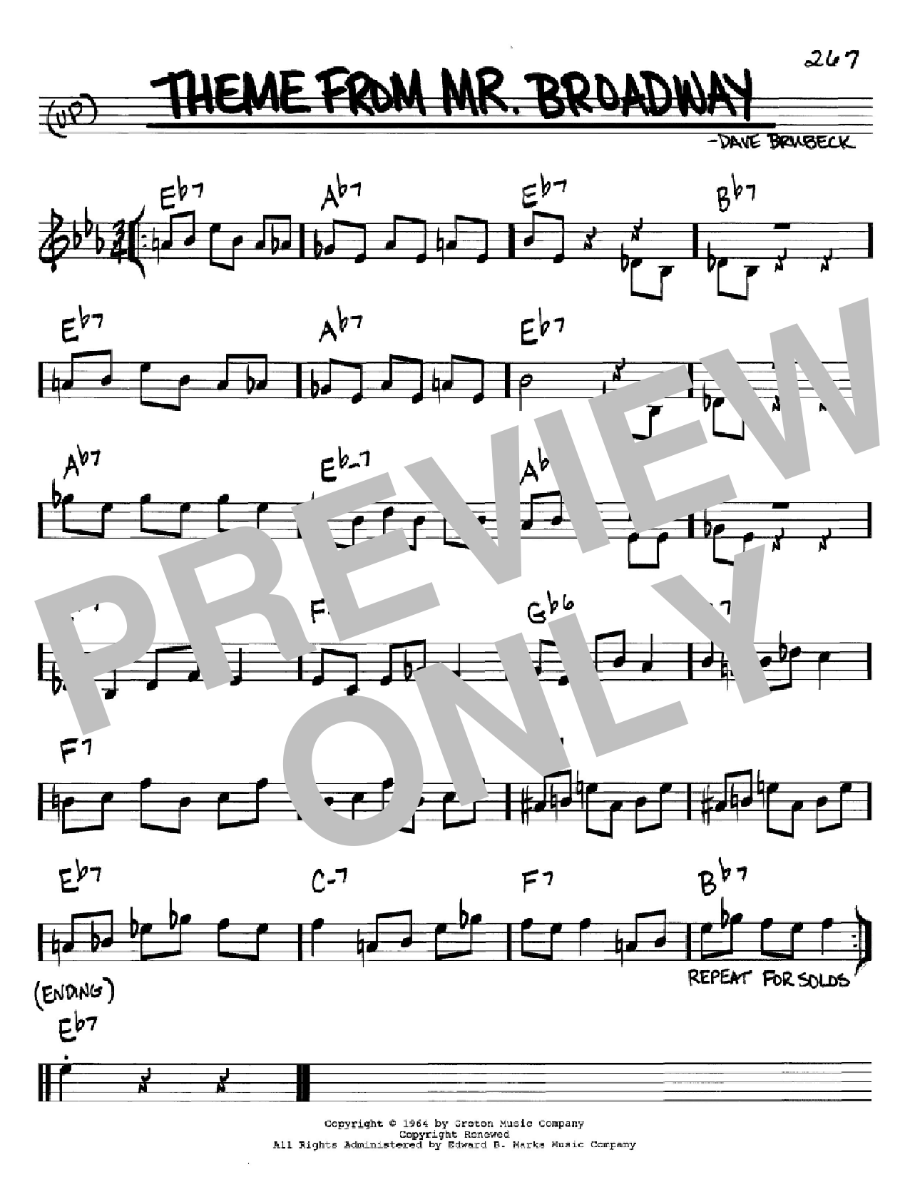 Dave Brubeck Theme From Mr. Broadway Sheet Music Notes & Chords for Real Book – Melody & Chords - Download or Print PDF