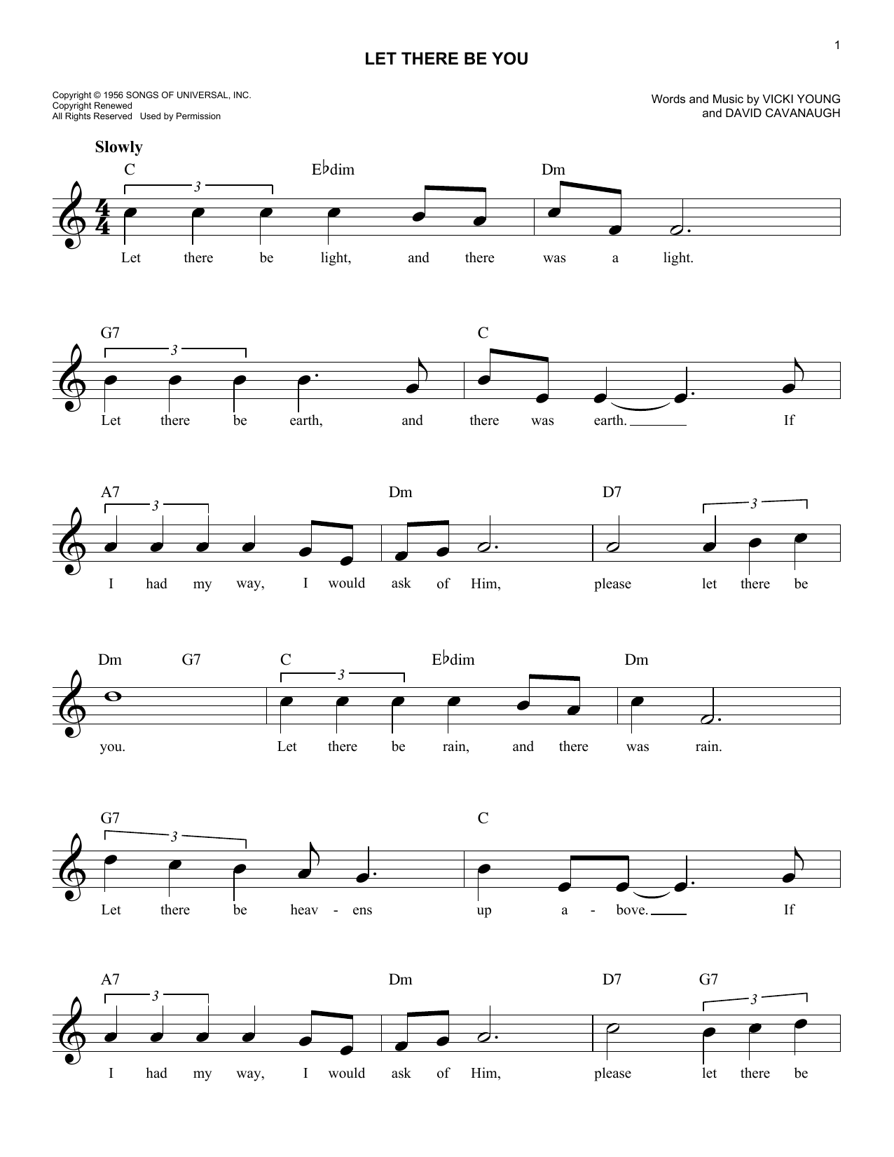 Dave Cavanaugh Let There Be You Sheet Music Notes & Chords for Melody Line, Lyrics & Chords - Download or Print PDF