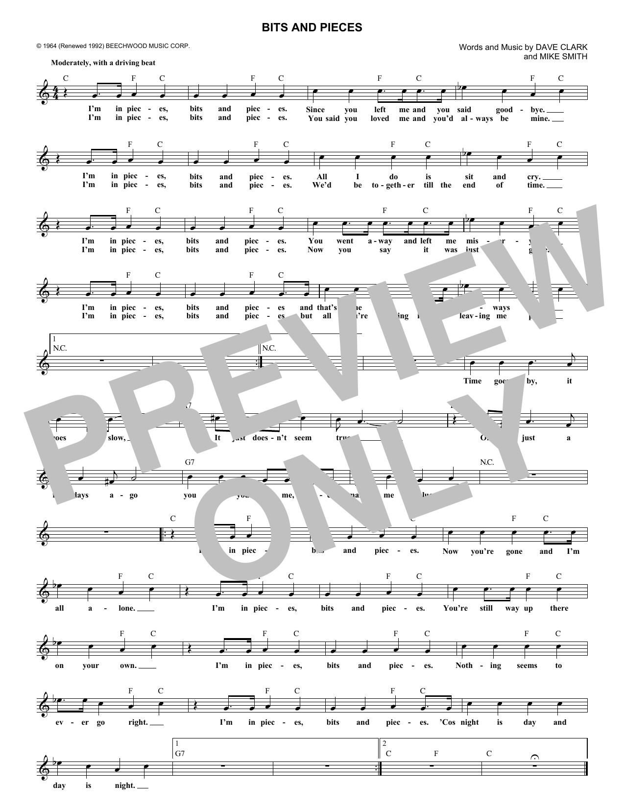 Dave Clark Five Bits And Pieces Sheet Music Notes & Chords for Melody Line, Lyrics & Chords - Download or Print PDF