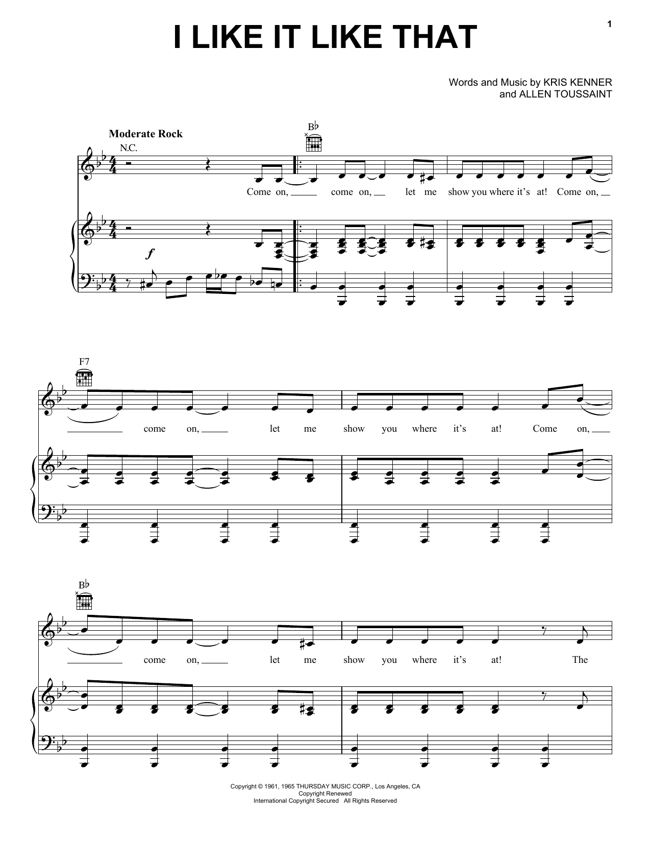 Dave Clark Five I Like It Like That Sheet Music Notes & Chords for Piano, Vocal & Guitar (Right-Hand Melody) - Download or Print PDF