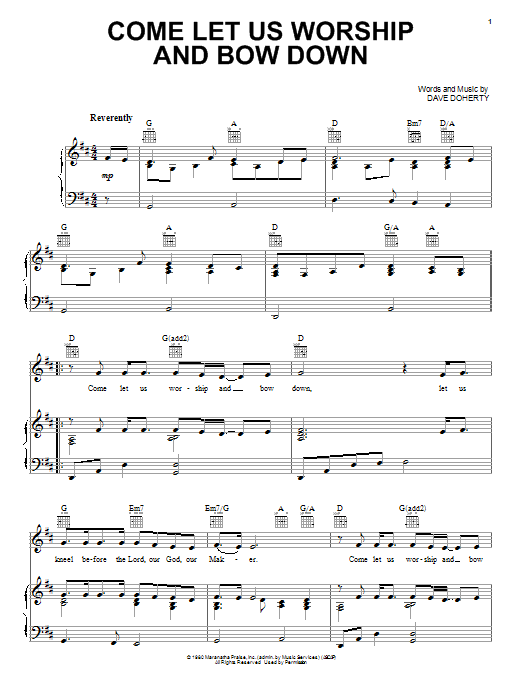 Dave Doherty Come Let Us Worship And Bow Down Sheet Music Notes & Chords for Big Note Piano - Download or Print PDF