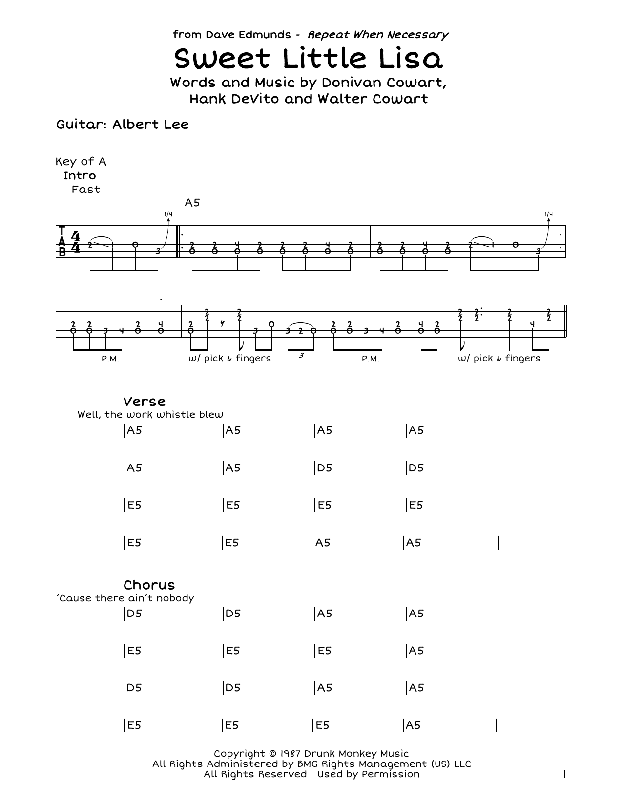Dave Edmunds Sweet Little Lisa Sheet Music Notes & Chords for Guitar Tab - Download or Print PDF