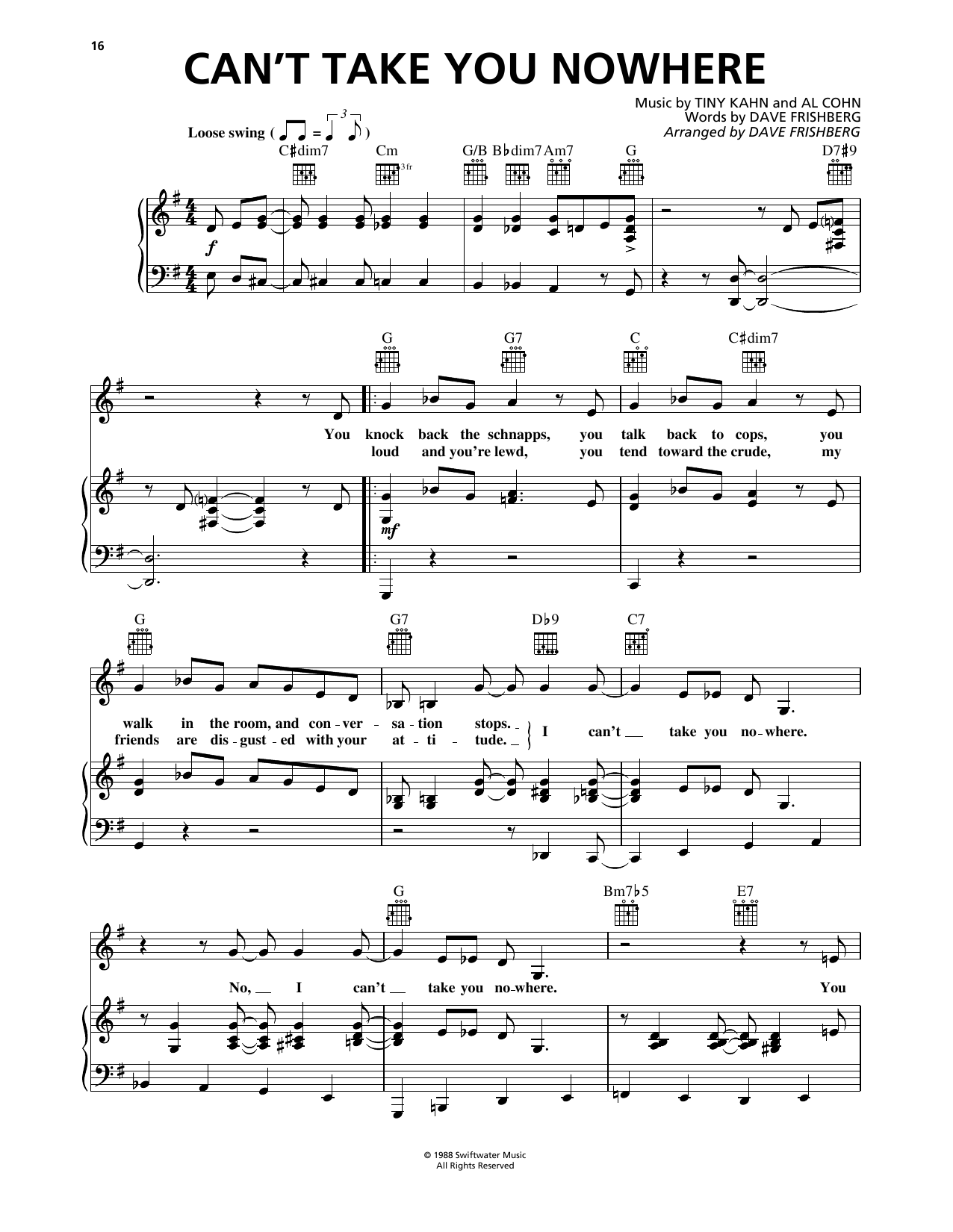 Dave Frishberg Can't Take You Nowhere Sheet Music Notes & Chords for Piano, Vocal & Guitar Chords (Right-Hand Melody) - Download or Print PDF Dave Frishberg Can't Take You Nowhere Sheet Music Notes & Chords for Piano, Vocal & Guitar Chords (Right-Hand Melody) - Download or Print PDF