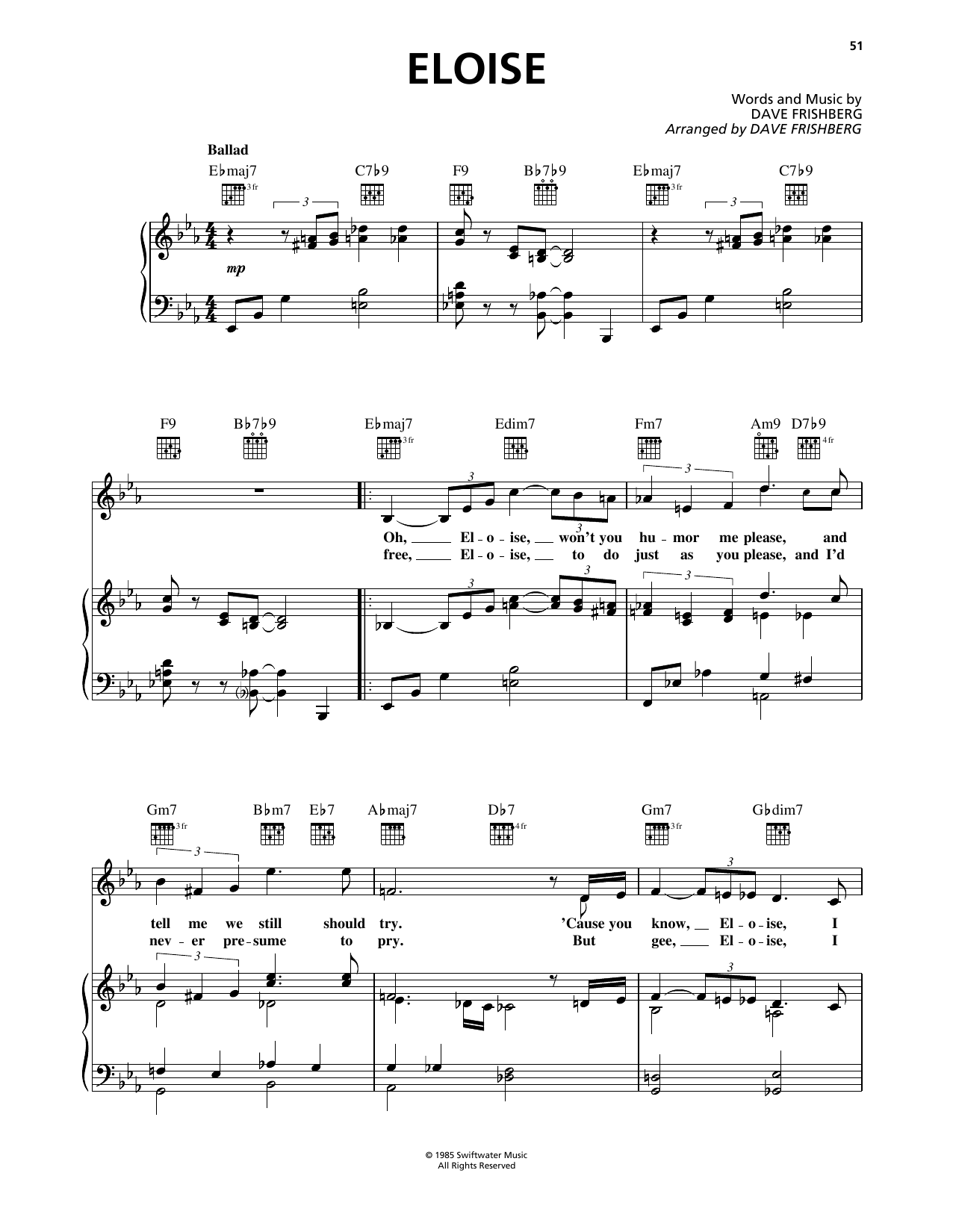 Dave Frishberg Eloise Sheet Music Notes & Chords for Piano, Vocal & Guitar Chords (Right-Hand Melody) - Download or Print PDF