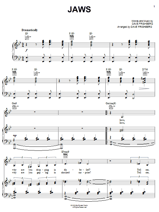 Dave Frishberg Jaws Sheet Music Notes & Chords for Piano, Vocal & Guitar (Right-Hand Melody) - Download or Print PDF