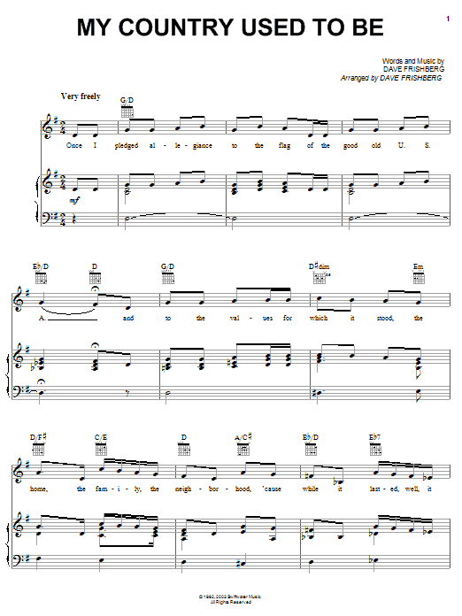 Dave Frishberg My Country Used To Be Sheet Music Notes & Chords for Piano, Vocal & Guitar (Right-Hand Melody) - Download or Print PDF