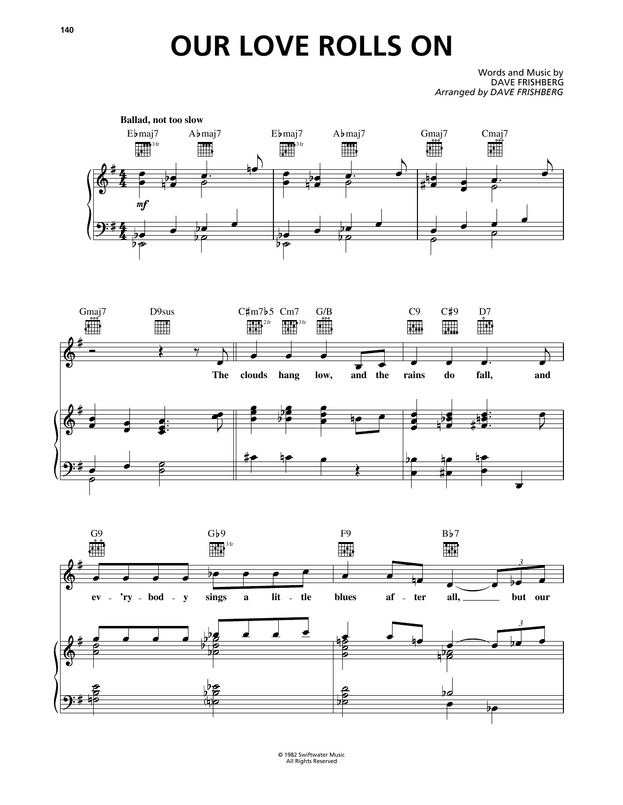 Dave Frishberg Our Love Rolls On Sheet Music Notes & Chords for Piano, Vocal & Guitar Chords (Right-Hand Melody) - Download or Print PDF Dave Frishberg Our Love Rolls On Sheet Music Notes & Chords for Piano, Vocal & Guitar Chords (Right-Hand Melody) - Download or Print PDF