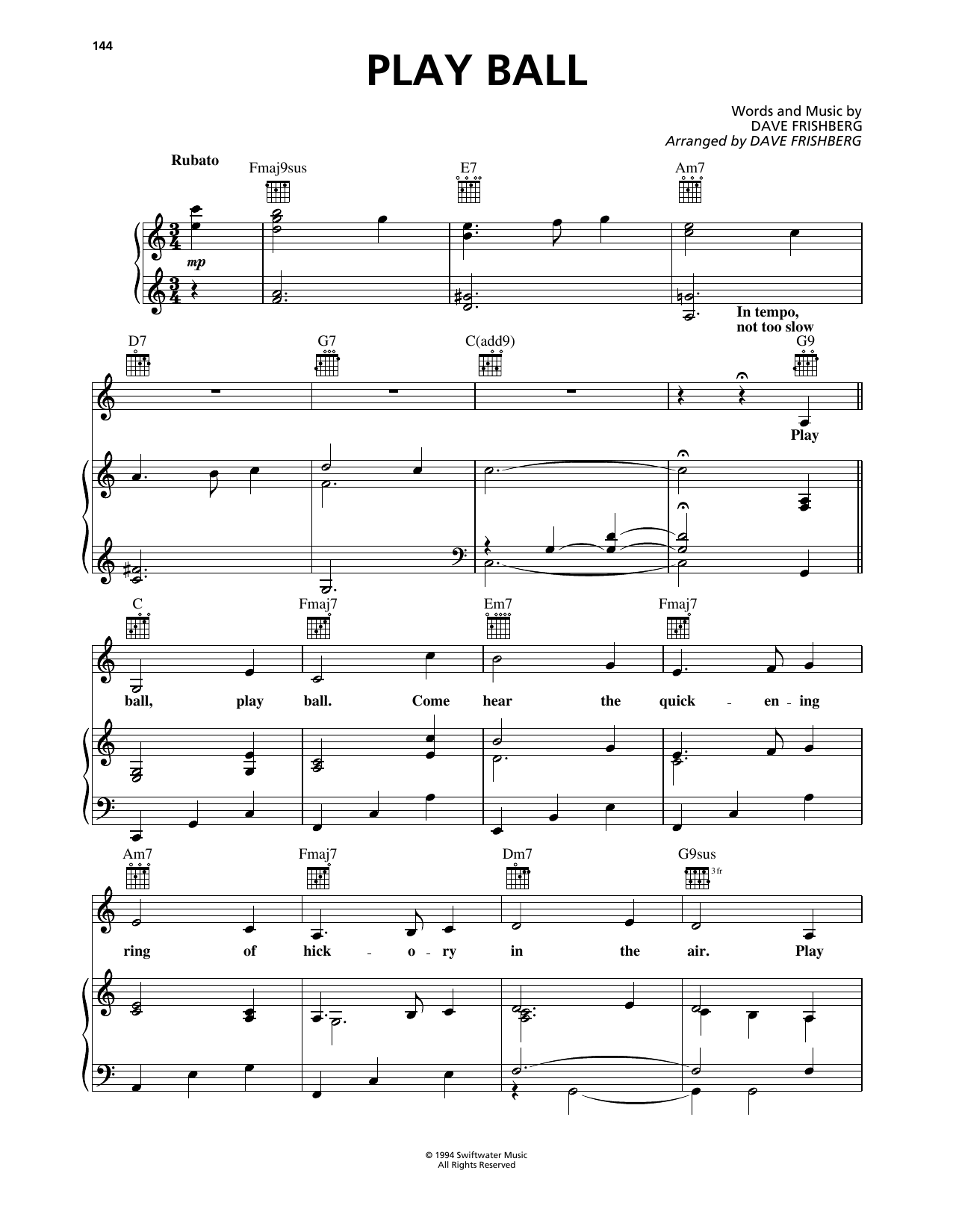 Dave Frishberg Play Ball Sheet Music Notes & Chords for Piano, Vocal & Guitar Chords (Right-Hand Melody) - Download or Print PDF Dave Frishberg Play Ball Sheet Music Notes & Chords for Piano, Vocal & Guitar Chords (Right-Hand Melody) - Download or Print PDF