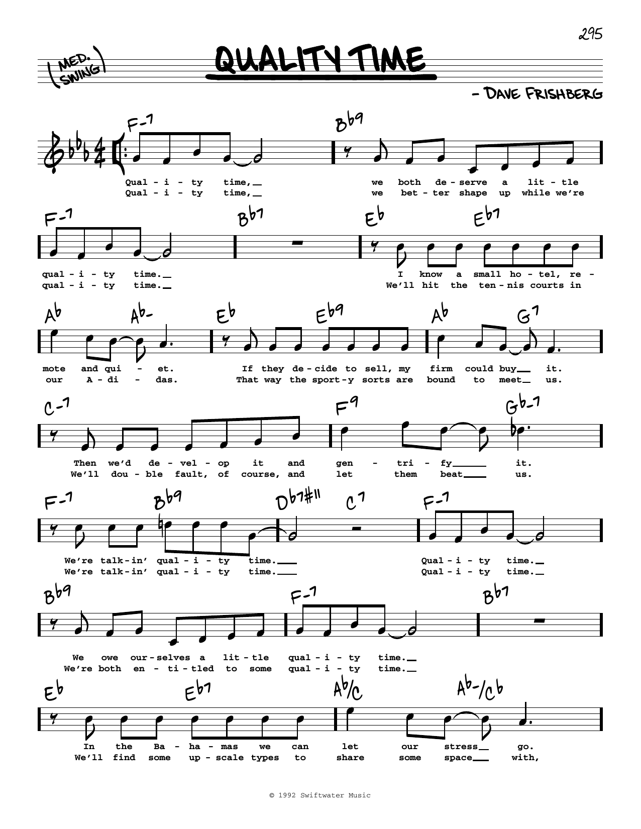 Dave Frishberg Quality Time (High Voice) Sheet Music Notes & Chords for Real Book – Melody, Lyrics & Chords - Download or Print PDF