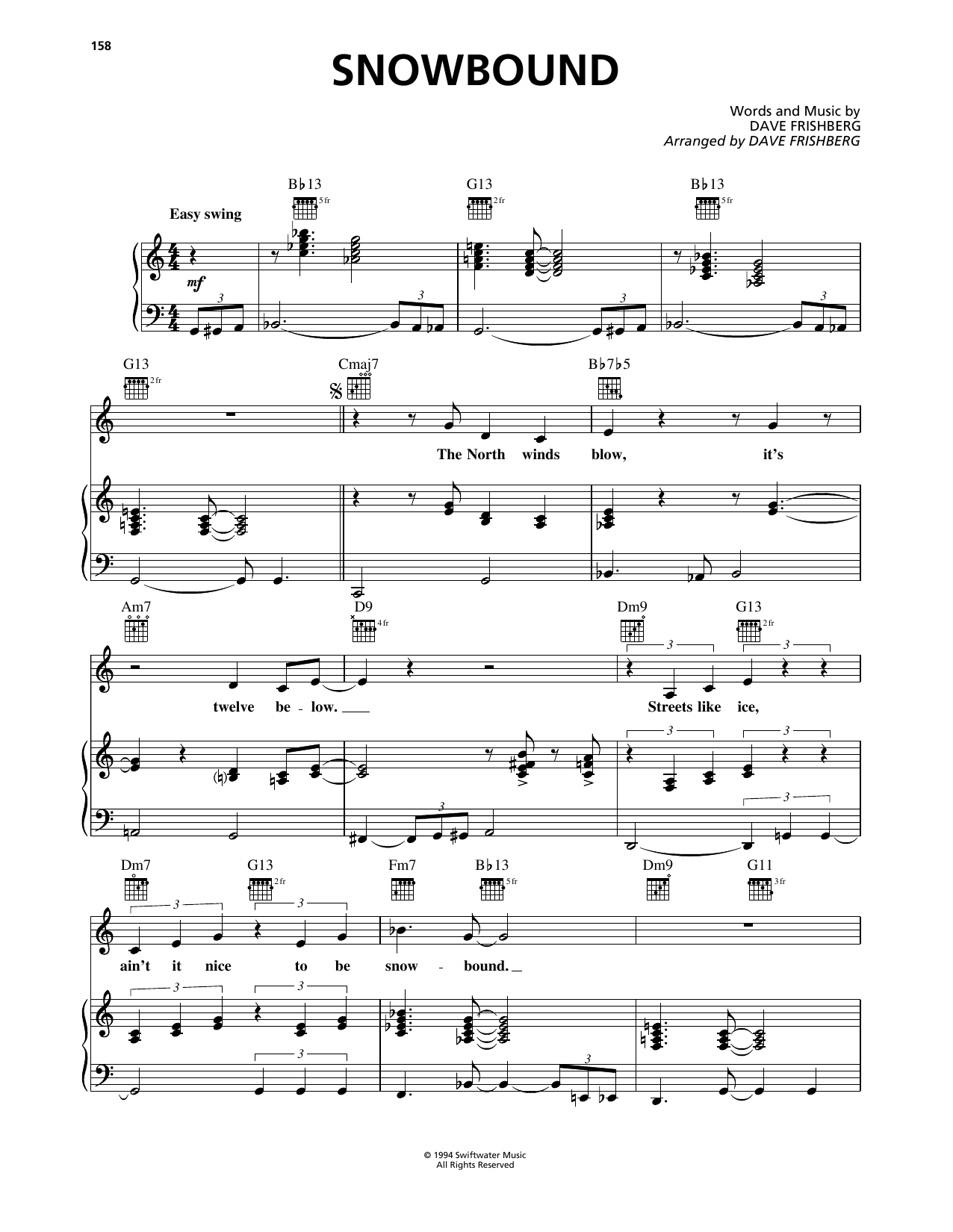 Dave Frishberg Snowbound Sheet Music Notes & Chords for Piano, Vocal & Guitar Chords (Right-Hand Melody) - Download or Print PDF
