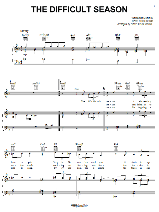 Dave Frishberg The Difficult Season Sheet Music Notes & Chords for Piano, Vocal & Guitar (Right-Hand Melody) - Download or Print PDF