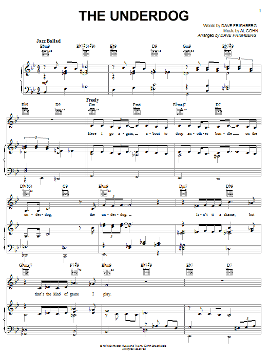 Dave Frishberg The Underdog Sheet Music Notes & Chords for Piano, Vocal & Guitar (Right-Hand Melody) - Download or Print PDF