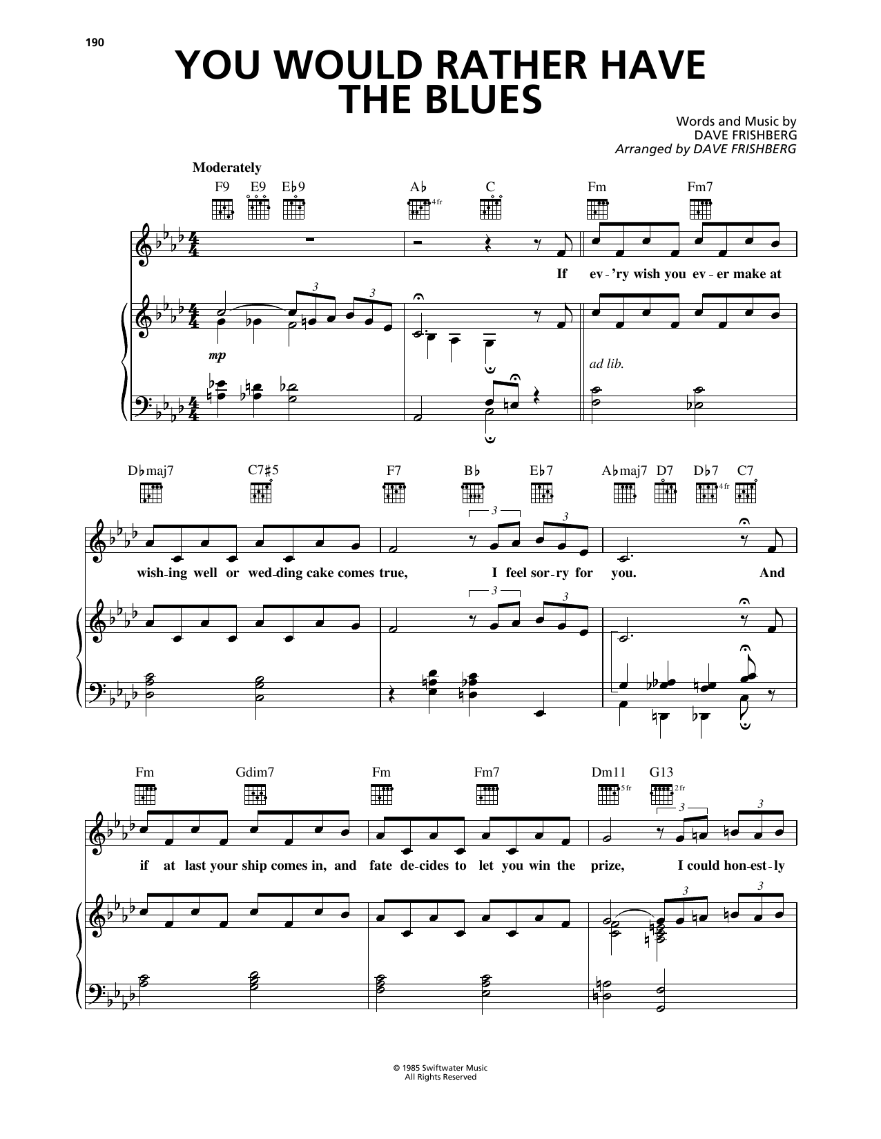 Dave Frishberg You Would Rather Have The Blues Sheet Music Notes & Chords for Piano, Vocal & Guitar Chords (Right-Hand Melody) - Download or Print PDF