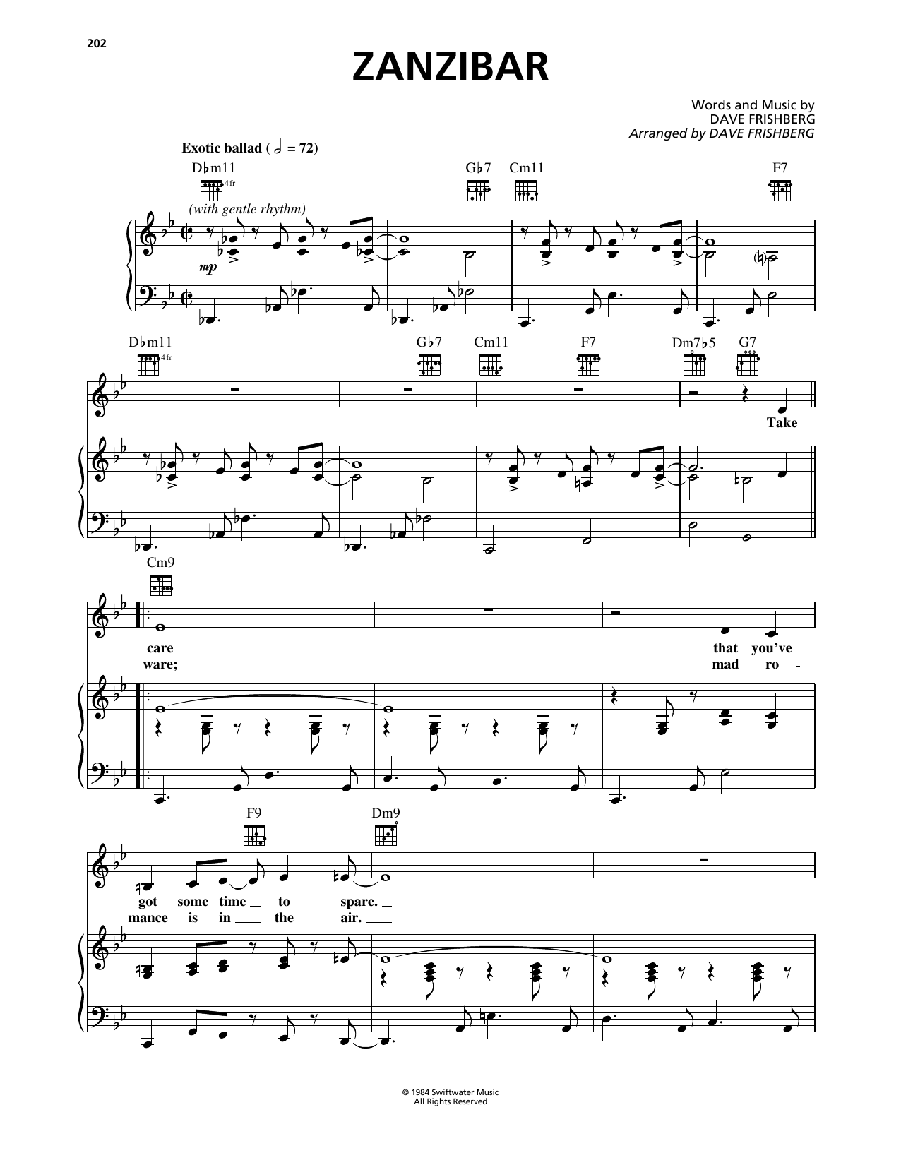 Dave Frishberg Zanzibar Sheet Music Notes & Chords for Piano, Vocal & Guitar Chords (Right-Hand Melody) - Download or Print PDF Dave Frishberg Zanzibar Sheet Music Notes & Chords for Piano, Vocal & Guitar Chords (Right-Hand Melody) - Download or Print PDF