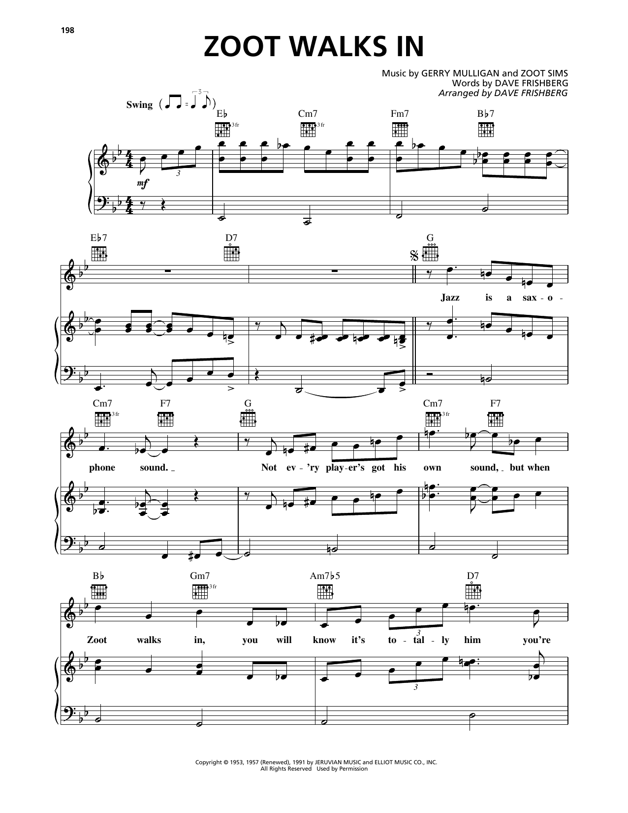 Dave Frishberg Zoot Walks In Sheet Music Notes & Chords for Piano, Vocal & Guitar Chords (Right-Hand Melody) - Download or Print PDF Dave Frishberg Zoot Walks In Sheet Music Notes & Chords for Piano, Vocal & Guitar Chords (Right-Hand Melody) - Download or Print PDF