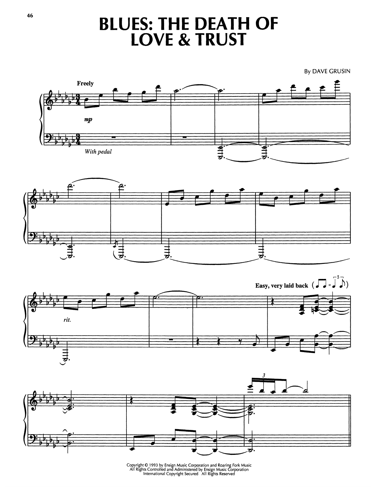 Dave Grusin Blues: The Death Of Love & Trust (from The Firm) Sheet Music Notes & Chords for Piano Solo - Download or Print PDF