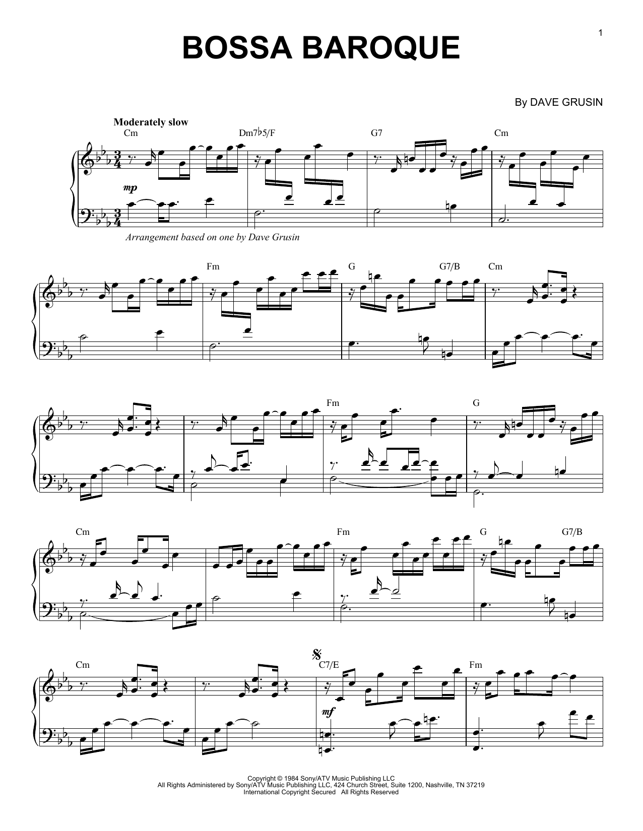 Dave Grusin Bossa Baroque Sheet Music Notes & Chords for Piano - Download or Print PDF