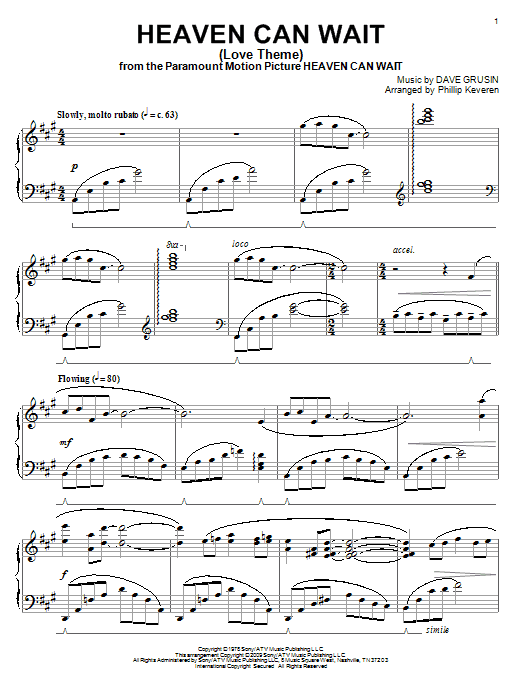 Dave Grusin Heaven Can Wait (Love Theme) Sheet Music Notes & Chords for Piano - Download or Print PDF