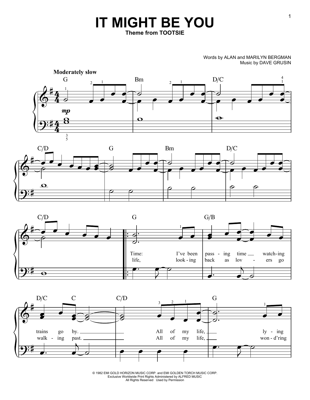 Dave Grusin It Might Be You (from Tootsie) Sheet Music Notes & Chords for Easy Piano - Download or Print PDF