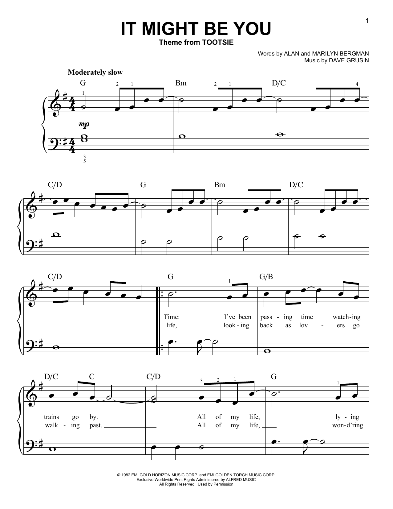 Dave Grusin It Might Be You (Theme from Tootsie) Sheet Music Notes & Chords for Very Easy Piano - Download or Print PDF
