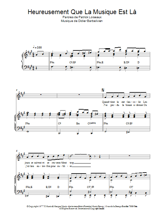 Dave Heureusement Que La Musique Est La Sheet Music Notes & Chords for Piano & Vocal - Download or Print PDF