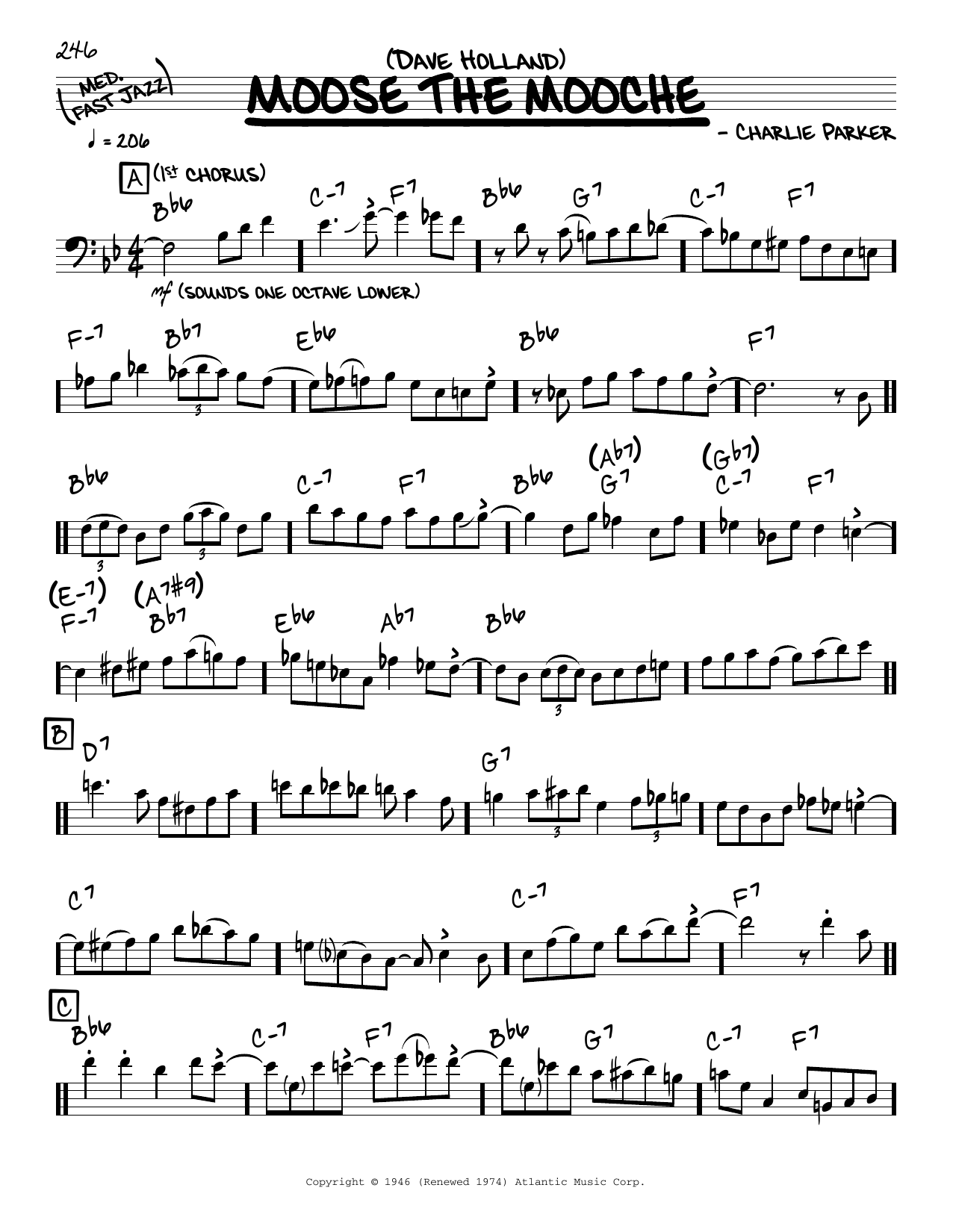 Dave Holland Moose The Mooche (solo only) Sheet Music Notes & Chords for Real Book – Melody & Chords - Download or Print PDF