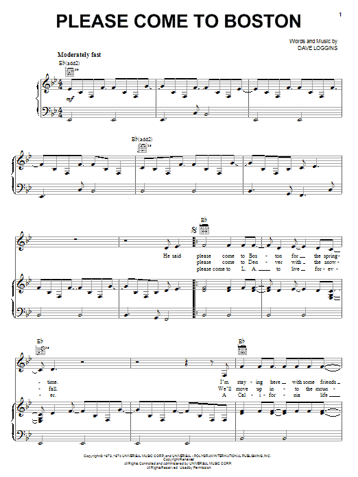 Dave Loggins Please Come To Boston Sheet Music Notes & Chords for Baritone Ukulele - Download or Print PDF