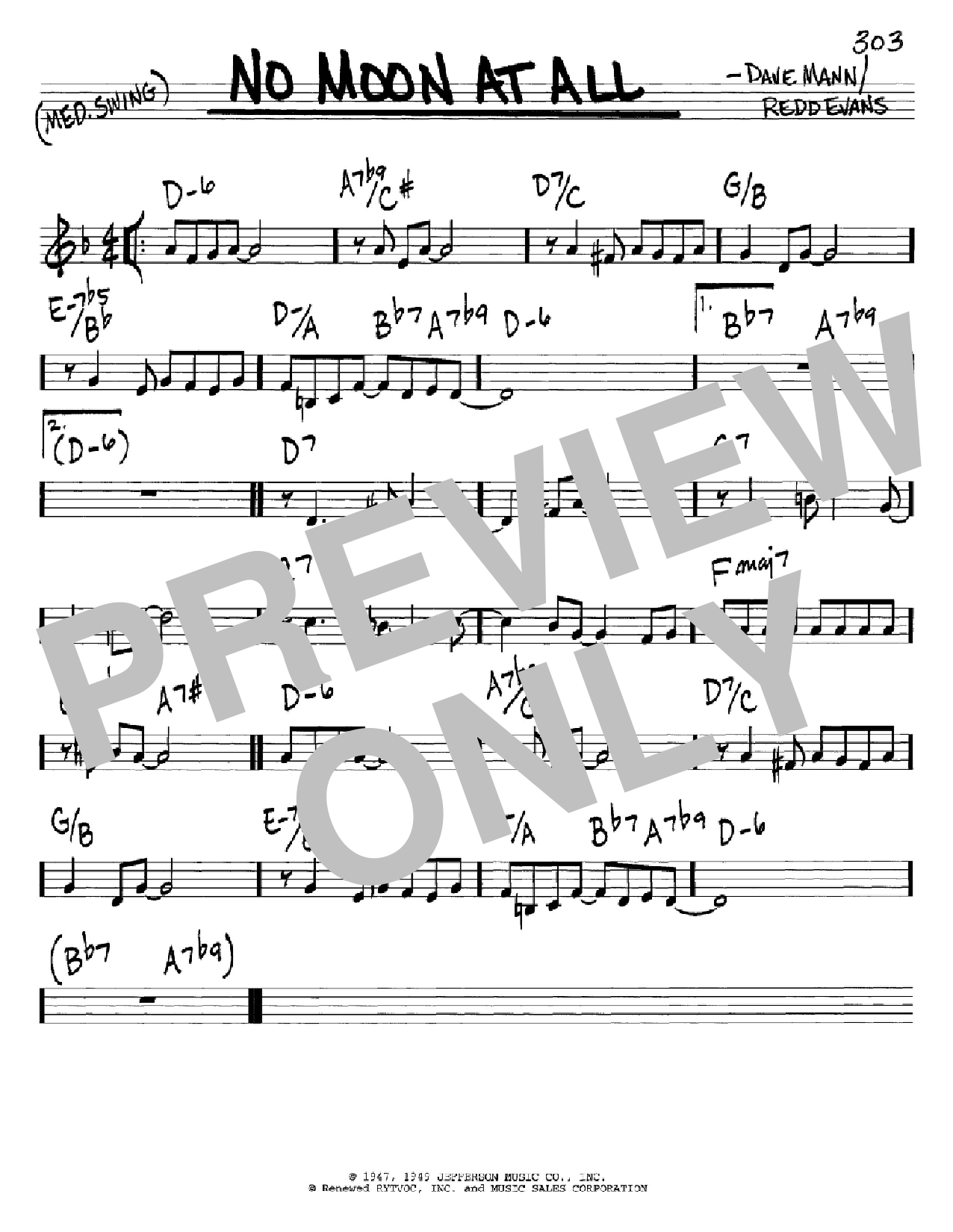 Dave Mann No Moon At All Sheet Music Notes & Chords for Melody Line, Lyrics & Chords - Download or Print PDF