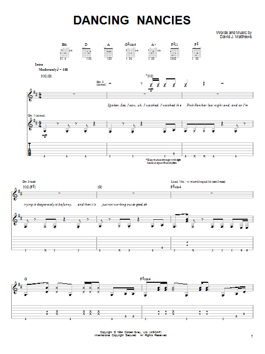 Dave Matthews & Tim Reynolds Dancing Nancies Sheet Music Notes & Chords for Guitar Tab - Download or Print PDF