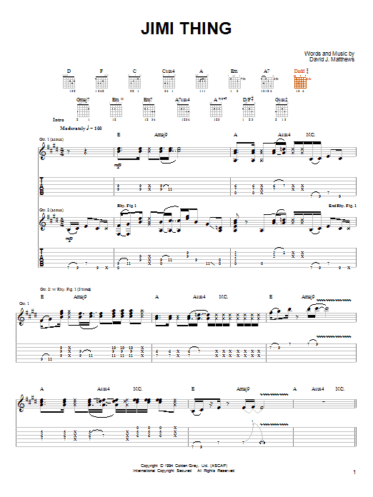 Dave Matthews & Tim Reynolds Jimi Thing Sheet Music Notes & Chords for Guitar Tab - Download or Print PDF